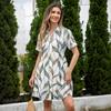 Casual Loose Fit Shirt Dress with Button Front and Stand Collar Short Sleeve Lightweight Summer Dress for Women
