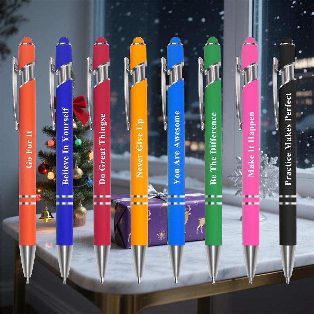 ELANE 8 Pcs Personalized Ball Point Pens with Stylus Tips Ballpoint Smooth Writing Pens,1.0 Mm 2-in-1 Stylus Pens for Touch Screens Pirational Gifts