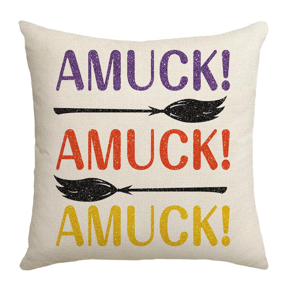 2023 Halloween Decor Cushion Cover Simple Letter Printed Pillow Covers 18x18 Inches Holiday Decorations Linen Black Pillowcase