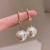 New Fashion Fine 14K Real Gold Big Pearl Crystal Drop Earrings for Women High Quality Jewelry Zircon S925 Silver Needle Gift