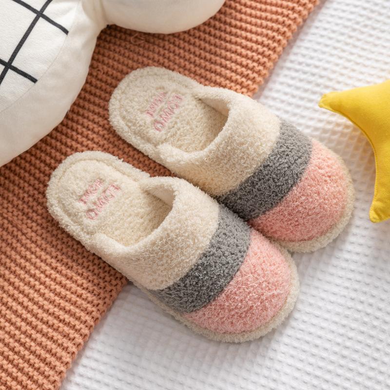 Cotton slippers women's autumn and winter home fluffy slippers cute home men's non-slip stall