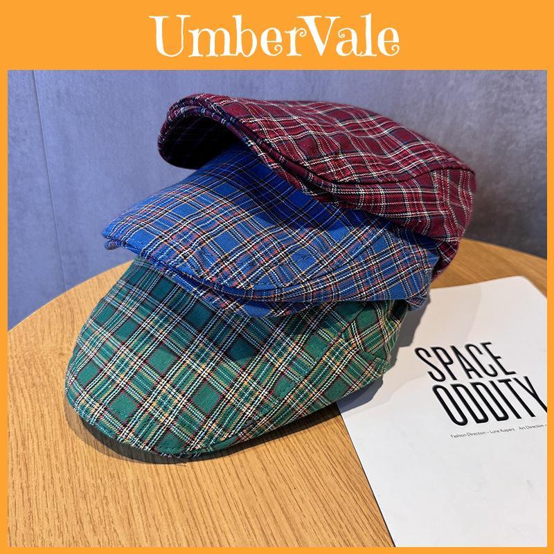 Vintage Checkered Pattern Hat With Breathable Cotton For Spring Summer Fashion