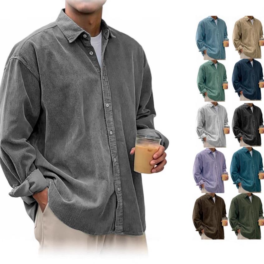 Men's POLO Shirt Solid Color Corduroy Lapel Shirt