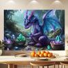 Lila Drache mit Kristallen Fantasy Kunst Wandteppich Für Kinderzimmer Schlafzimmer Dekoration Mythisches Wesen Kunstdruck Zuhause