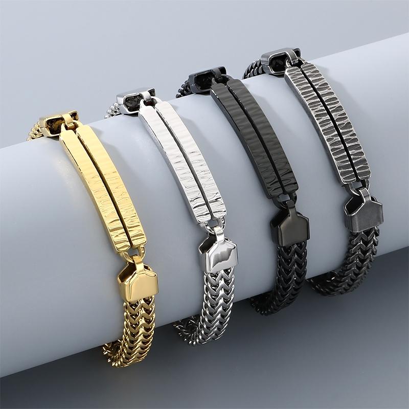 Personalizable Stainless Steel ID Bracelet for Men Women Polished Braided Chain Wristband Jewelry Ideal Engraving & Daily Wear