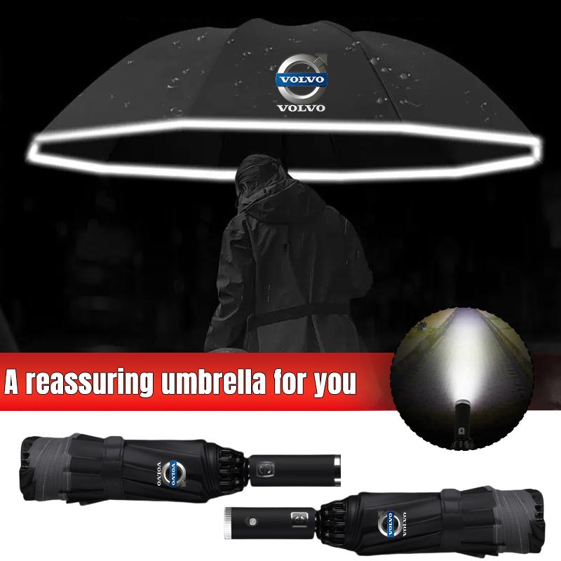 Automatic Led Light 10 Ribs Windproof Umbrellas For Volvo T6 S40 S60 S90 XC40 XC60 XC90 V40 V50 V60 V90 T6 AWD C30 C70 S80 V70 nero