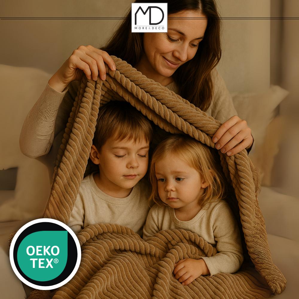 Brown Embossed Striped Blanket 200x220 Cm Plaid Bed Armchair Warm Gift