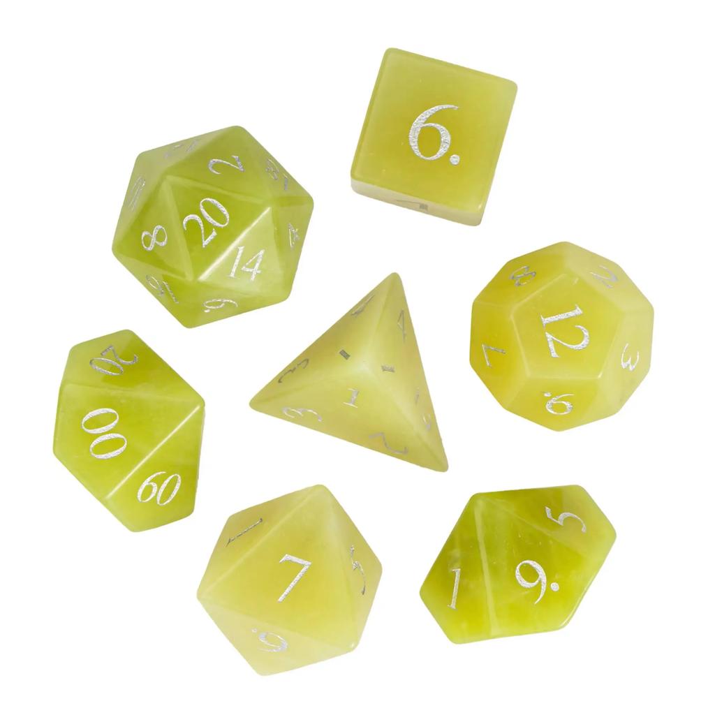 Cusdie Lemon Jade Stone DND Dice Handmade Gemstone Dice Set with Box, 7Pcs Polyhedral D&D Dices for Board Game Collection Gift