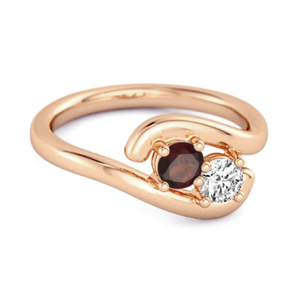 Garnet Two- 925Stone Bypass Ring - 925 Sterling Silver Rose Gold Vermeil