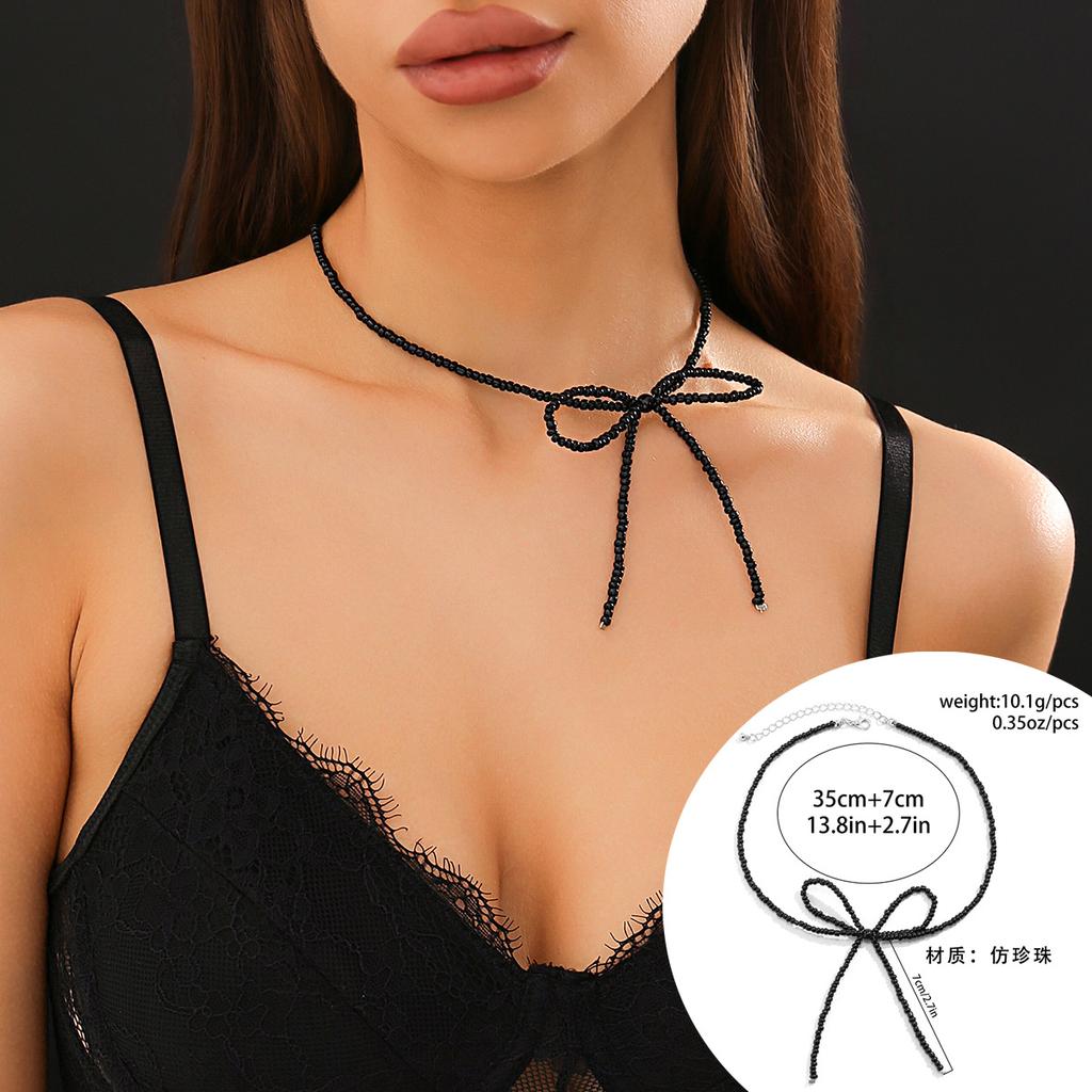 Personalized Sweet Cool Bow Collar Female, Niche Beaded Knot Necklace Bow Earrings