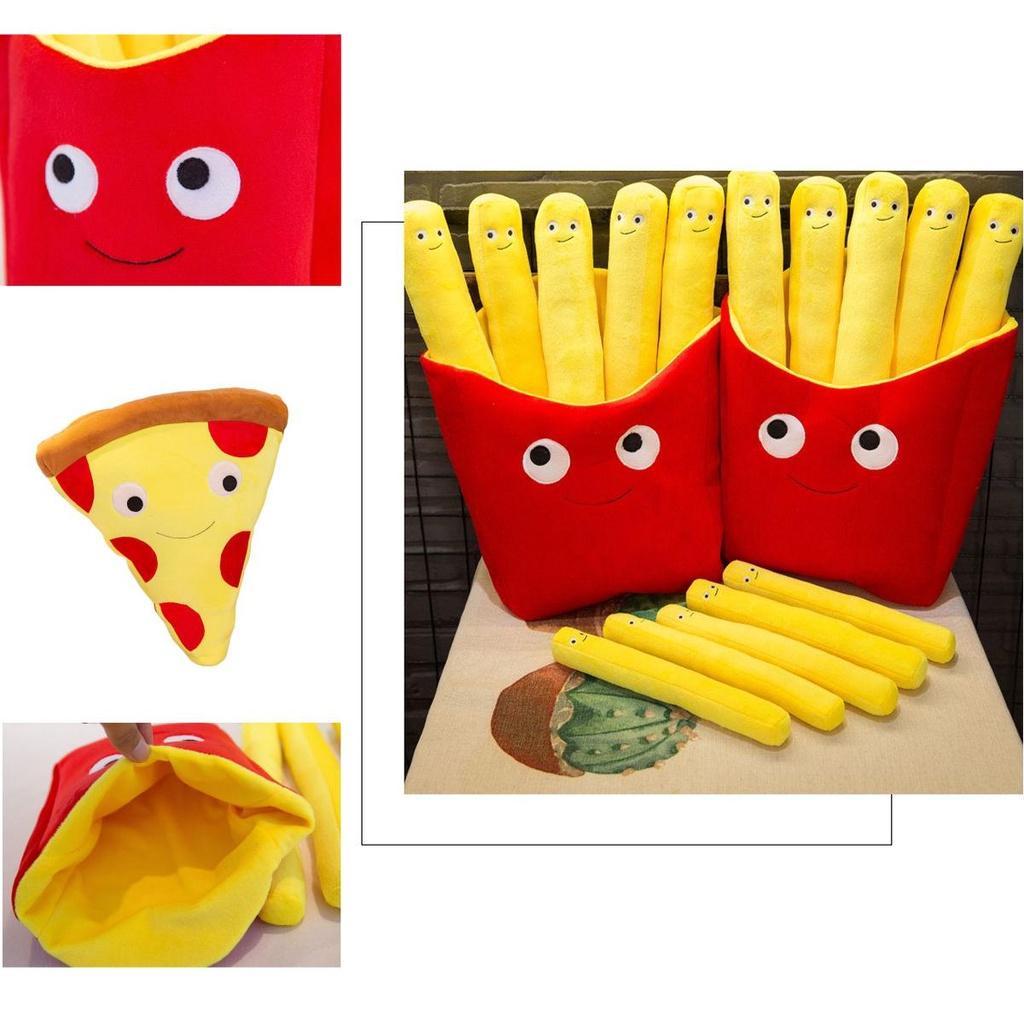 Charming Cartoon Plush Cute French Fries And Pizza Pillow For Cozy Snuggles