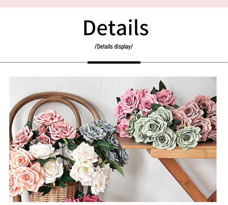 7-Head Ruffled Cappuccino Rose Bouquet - Vintage Artificial Flowers for Home or Wedding Decor