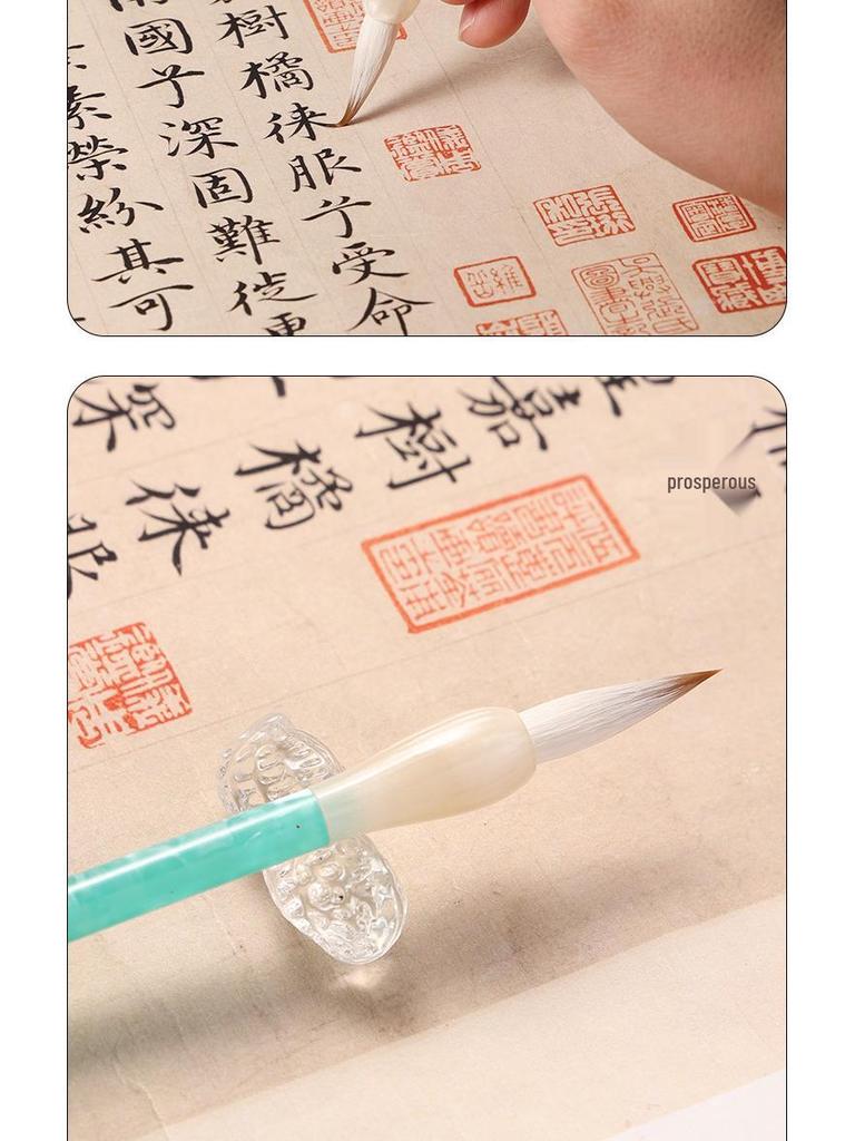 Pincel de Caligrafía Zou Wenguang con Jade Verde y Pelo de Cabra Mango Acrílico para Pintura China – Grado Profesional Principiante.