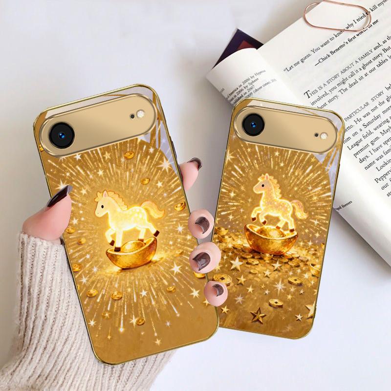 The shining golden pony For IPhone 17Pro Max 16 17 Pro 15 Pro 14 13 Plus 12 Mini 11Pro Max XR 16E 17 Air Golden glass phone case