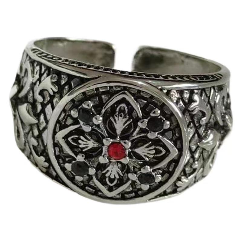 Retro Alloy Floral Pattern Open Ring: Trendy & Creative Design for Men