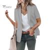 Women Casual Suit Coat Lapel Short Sleeve Single Button Suit Jacket Solid Color Flap Pockets Summer Business Outwear