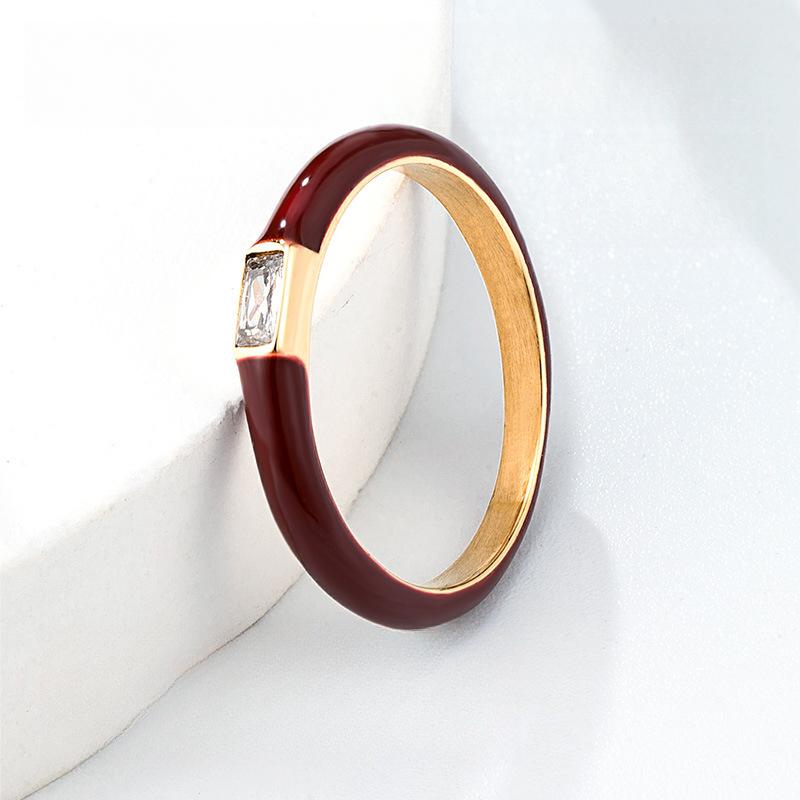 Super Display Baijiu Red Oil Dripping Zircon Ring Titanium Steel Electroplated Diamond Ring Women's Light Luxury Accessories