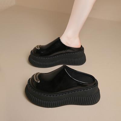 Fashion CRLAYDK Mules for Women Wedge Slip On Slippers Backless Walking House Loafers Leather Height Increase Casual Ladies Slides