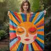 1pc Sdoo Flannel Blanket - Retro Sun Print Design, Ultra-Soft & Warm All-Season Throw for Sofa, Bed, Camping, Travel - Vibrant M