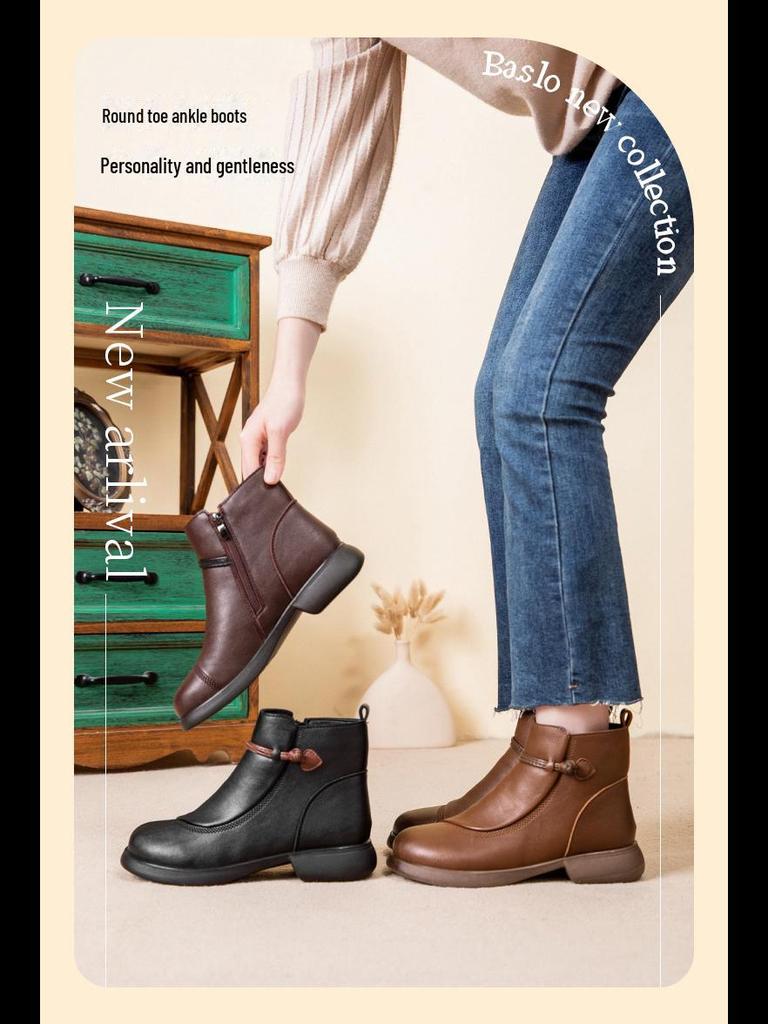 2024 Women's Winter Leather Short Boots: Warm, Non-Slip, Thickened Cotton for Middle-Aged & Elderly