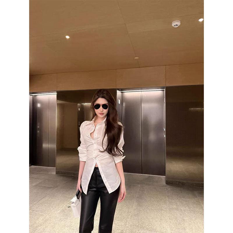 

CHICYOU White Tie-Back Slimming Shirt - Inspired by Hua Shanshan, Subtly Sexy Design Large белый