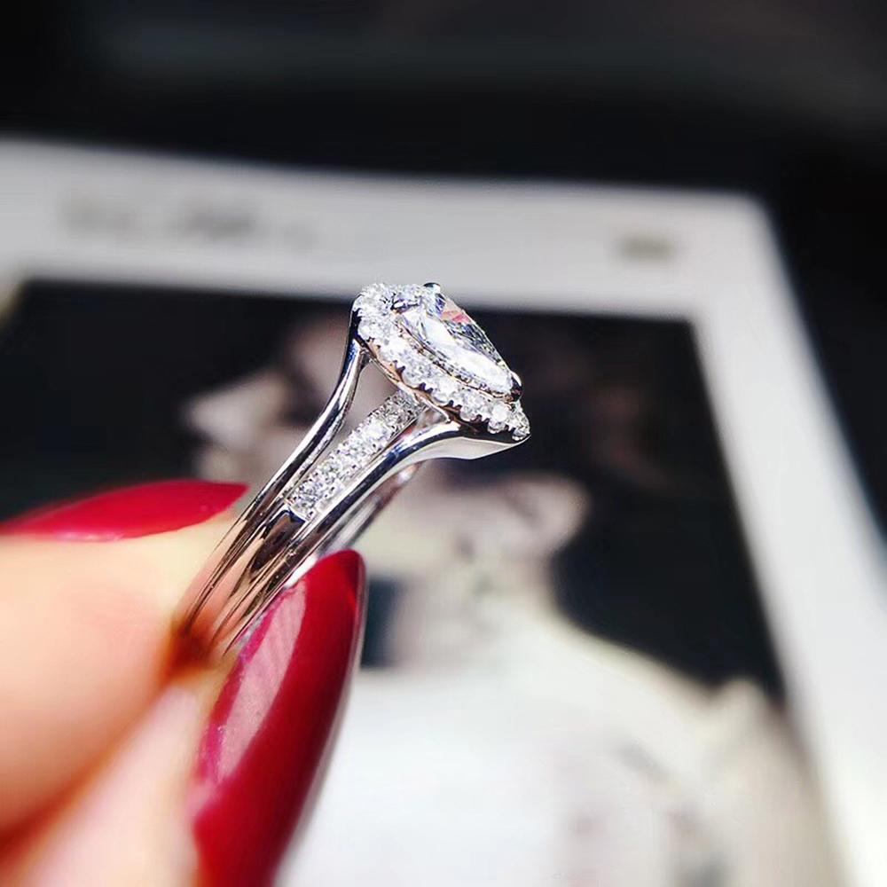 New Elegant Bridal Wedding Engagement Rings Creative Water Drop Shape White Zirconia Stone High Quality Silver Plated Jewelry