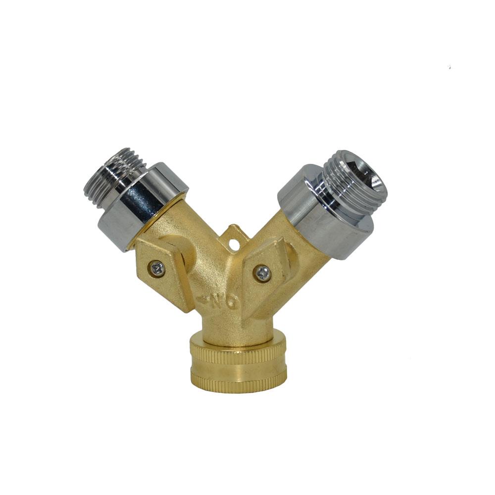Brass 2-Way Garden Tap 3/4 Female To 1/2 3/4 Y Irrigation Valve Water Splitter Quick Connector Garden 1 Set