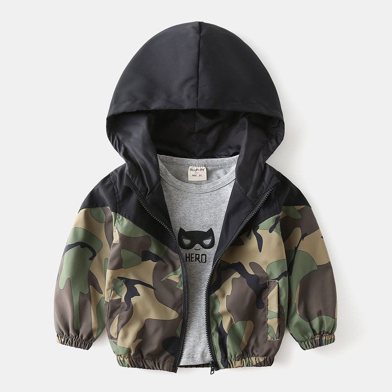 Spring and Autumn Children's Clothing Boy's Camouflage Black Outwear Children's Thin Color Matching Casual Baby Boy Hoodie Tops