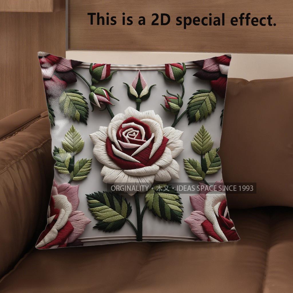 2D Vintage Embossed Rose Floral Throw Pillow Covers Pattern Cushion Cover Suitable For Sofa Bedroom Car Pillow Cover