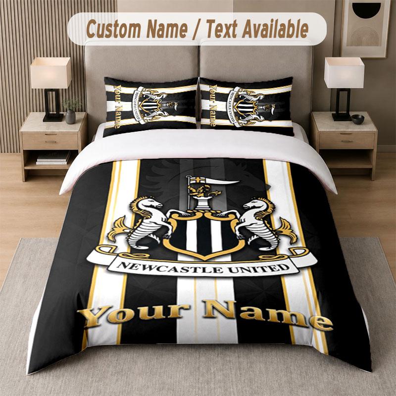 Custom Bedding Set Newcastle United FC Pattern, Print Name Text 1 Duvet Cover Plus 2 Pillowcases Home Textile
