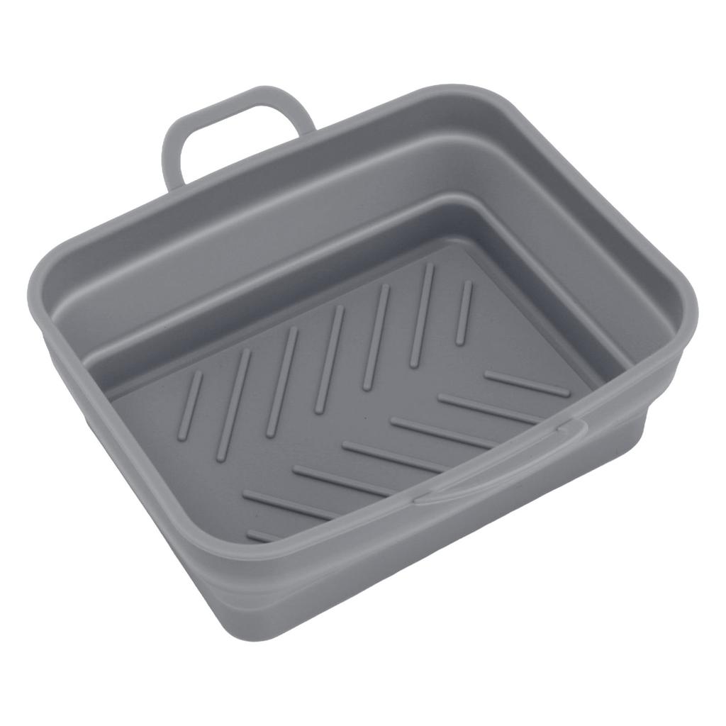 2Pcs Fryer Liner Heat Resistant Silicone Groove Design Easy to Clean Fryer Pot with Handle Grey