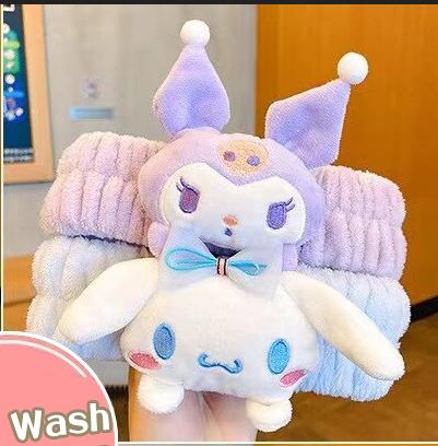  Cartoon Hairband Face Wash Makeup Hairband  Kuromi Plush Absorbent Headband Plush Towel Headband Decoration