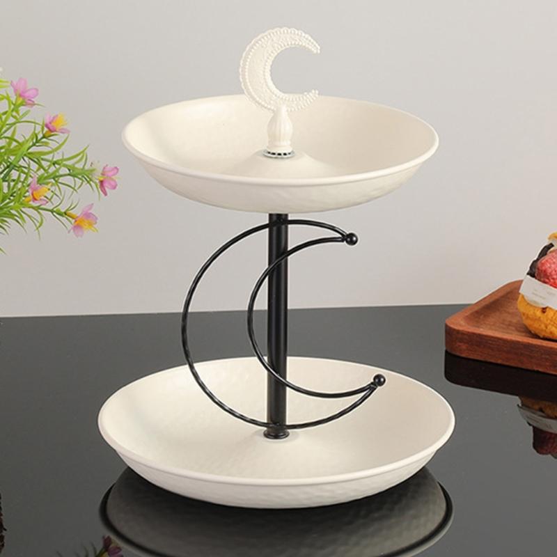 Two Tiers Iron Appetizer Plate Double Deck Design Ample Space for Parties Home Accent Snacks Display Plate