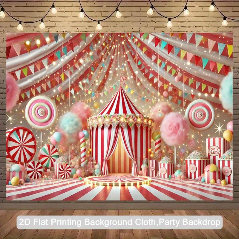 1pc Circus Party Background - Pastel Pink Striped Candy-themed Tent Suitable for Birthday Party Photography Background