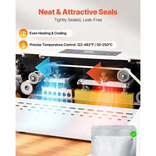 VEVOR Continuous Sealing Machine, 8-12 mm Seal Width, Automatic Continuous Band Sealer with Digital Temperature Control, Automatic Shutdown