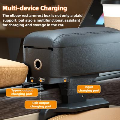 Rechargeable Version Car Armrest Storage Box Adjustable Elbow Support Pad Center Console Organizer Cup Holder