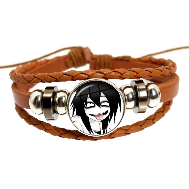 Fashion Accessory Gift For Kids Hot Creepypasta CREEPY PASTA TICCI TOBY Bracelet Glass Leather Bangle JEFF THE KILLER