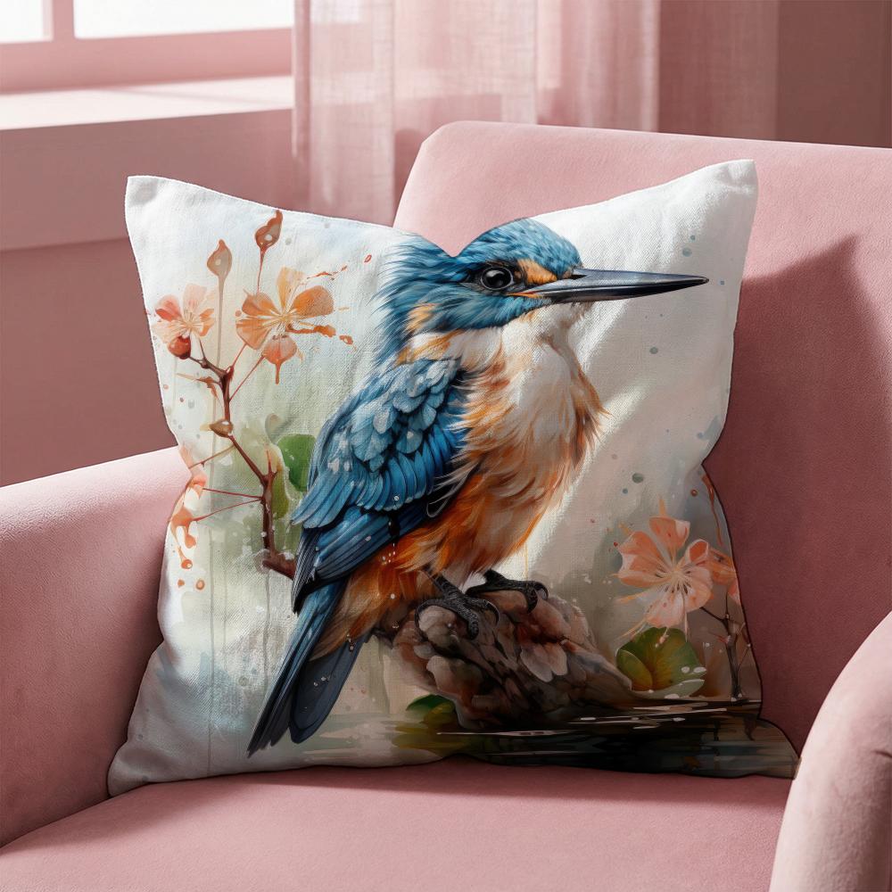 Kingfisher Watercolor Painting Cushion Cover Multi-Scene Pillow Cover for Home & Car - Reversible, Soft & Durable for Daily Use