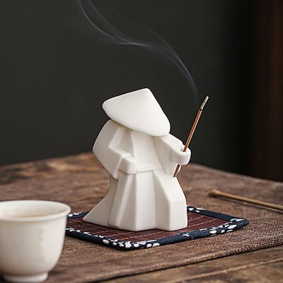 Brûleur d'Encens en Bâton Porcelaine Blanche Délicate Céramique Chinoise Porte-Encens Samouraï Maison