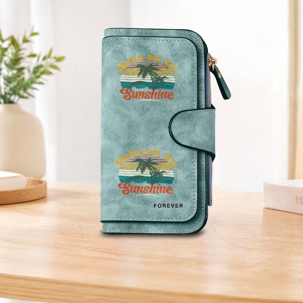 Vintage Palm Tree Long Zipper Wallet, Large Capacity Card Holder, Unisex Clutch Bag, Fashionable Zipper Coin Purse, Suitable for Daily Use, A Great