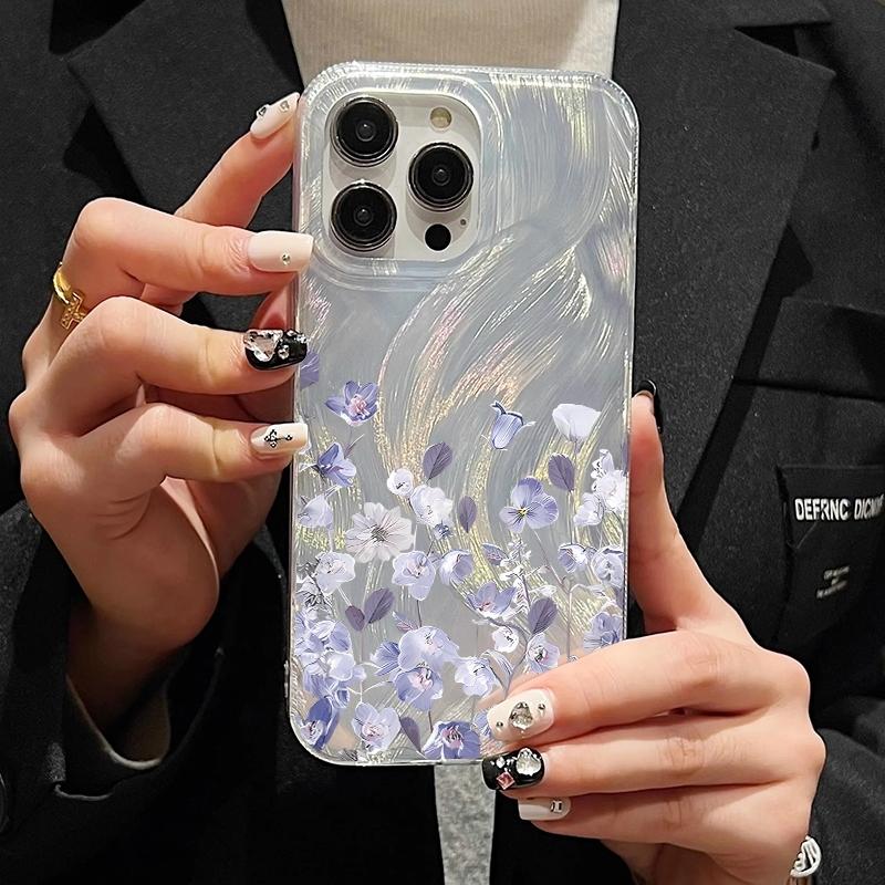 Phone Case For Iphone 17 Air 16 16e 17e 15 Plus 14 13 12 11 Pro Max New Silvery White Powder Floral Green Leaf Protective Cover