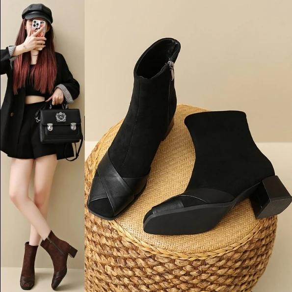 Fashion Fashion New Women Split Toe Chelsea Boots Fashion Slim Slip On Boots Women Chunky Heel Platform Ankle Boots Mujer Booties Botas