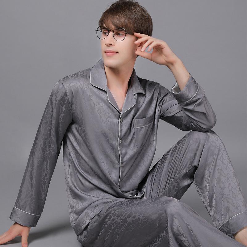 Men's Long Sleeve Silk Pajama Set - Spring & Autumn