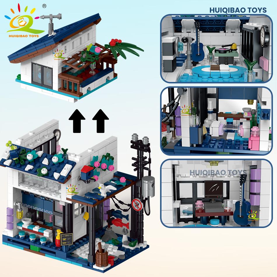 City Street View Seaside 3in1 Holiday Villa Model Construction Blocks DIY Seaside House Architecture Ornament Bricks Playthings