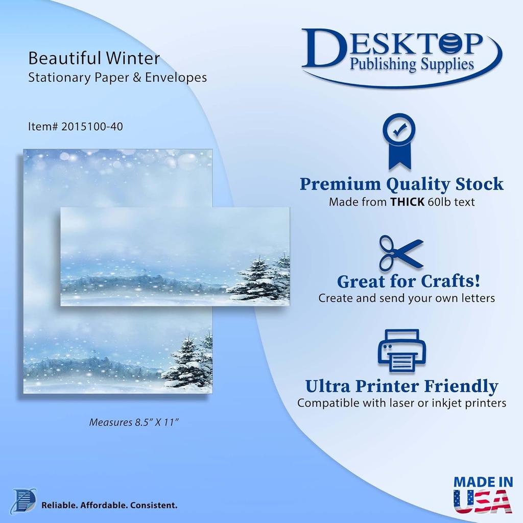 Beautiful Winter Letterhead & Envelopes - 40 Sets