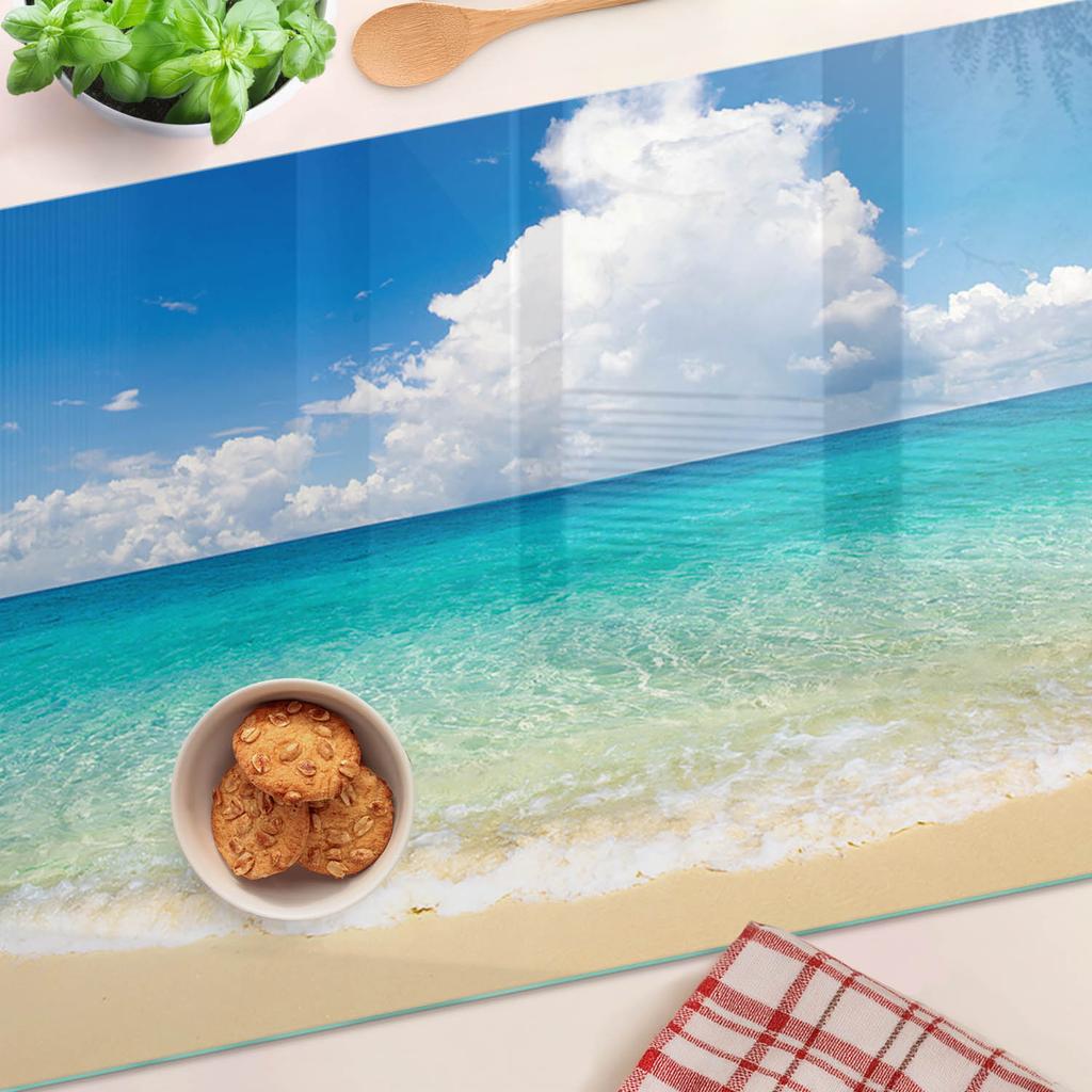 Tempered Multifunctional Decorative Glass Board Paradise Beach 80x52 Cm