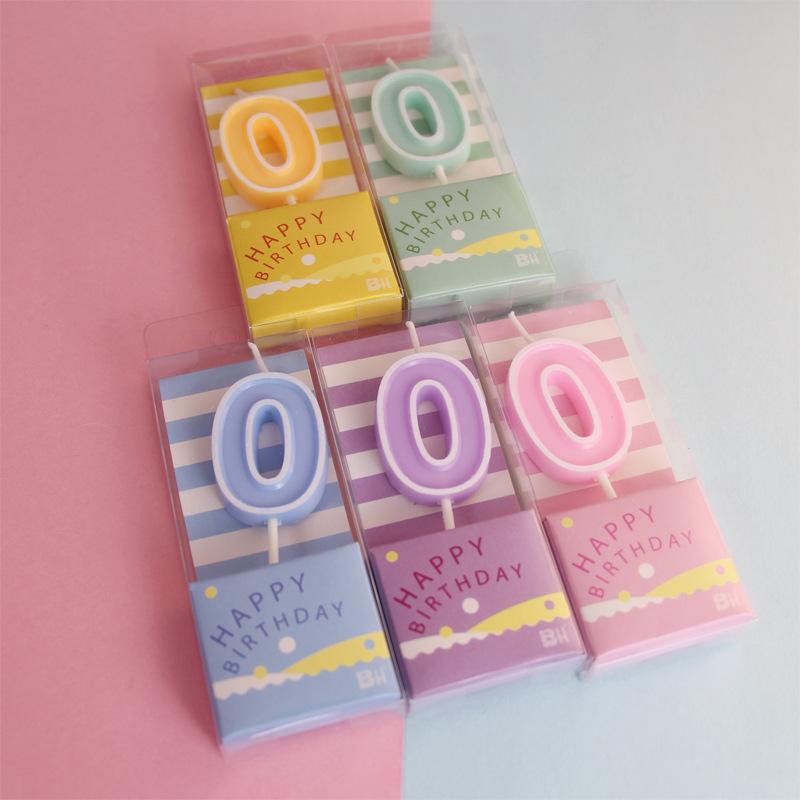 Pink Macaron Candy Color 0-9 Birthday Party Cake Decoration Baking Plug-in Creative Age Digital Candle