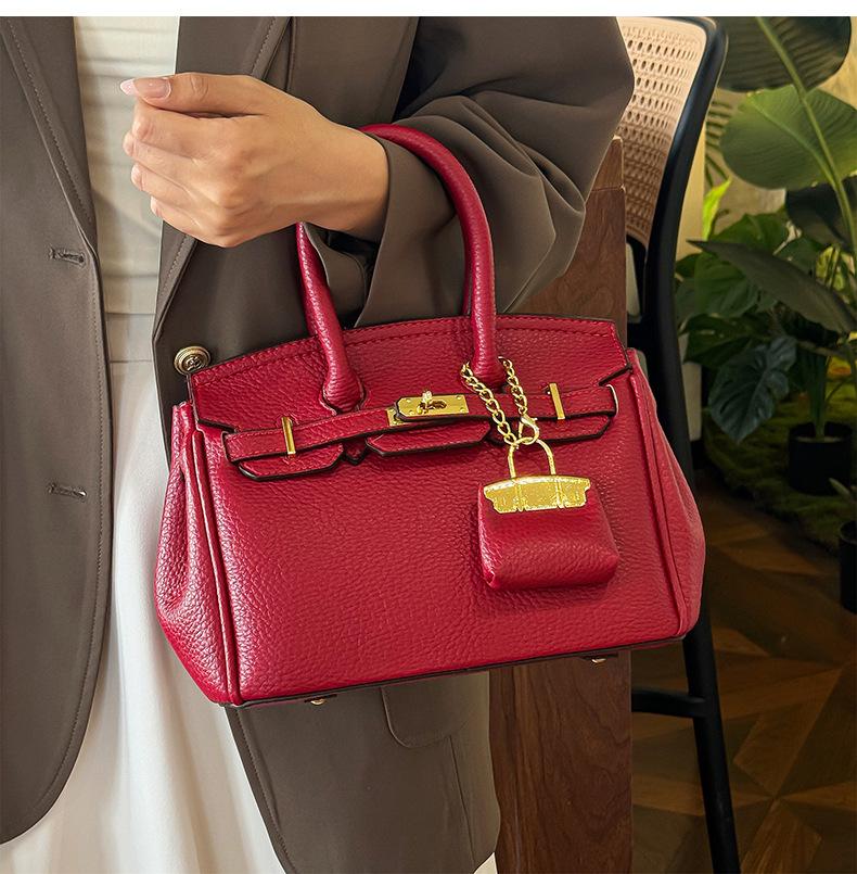 Borsa Kelly sensazione alla moda motivo litchi borsa da donna nuova borsa a tracolla versatile di grande capacità borsa portatile platino
