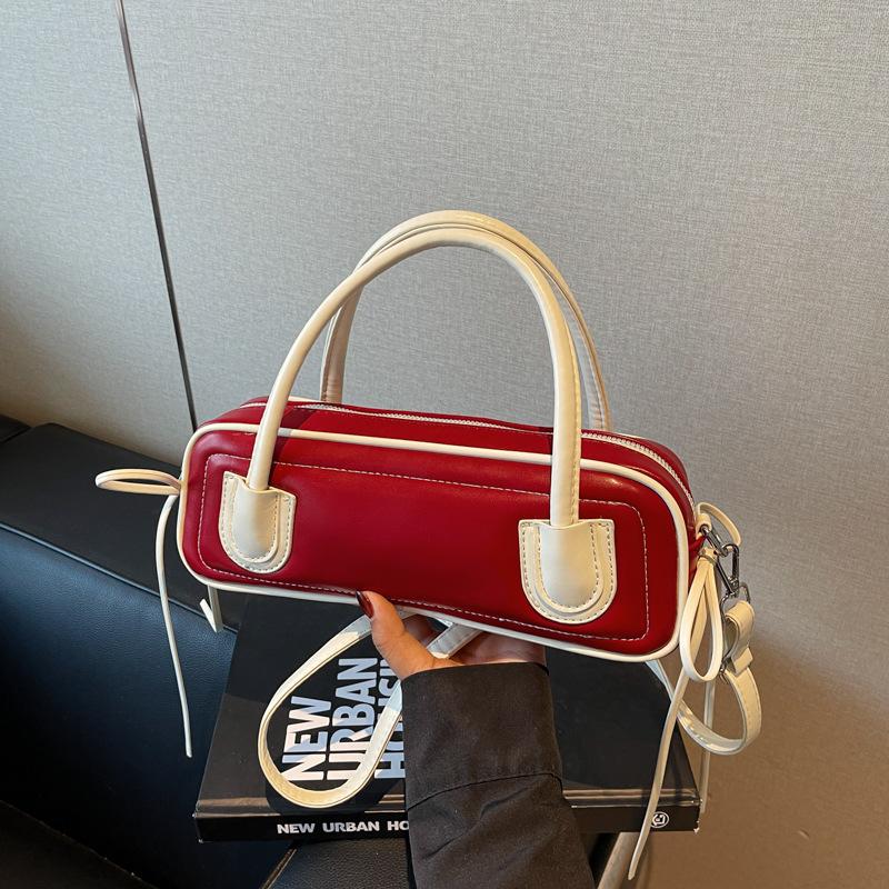 

Нишевая дизайнерская сумка женская новая модная универсальная сумка-мессенджер с ощущением высокого класса, контрастного цвета, портативная сумка-багет бордовый