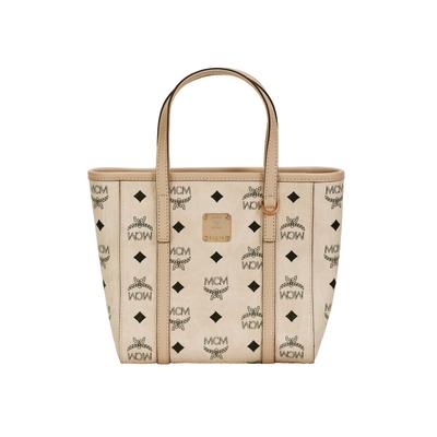MCM Toni Klasyczna Torba Shopper z Nadrukiem Monogramowym Torba na Ramię Crossbody Pokryte Płótno ze Skórzanymi Wykończeniami Napa Mini Torba Tote Unisex MWPAATN04I8001